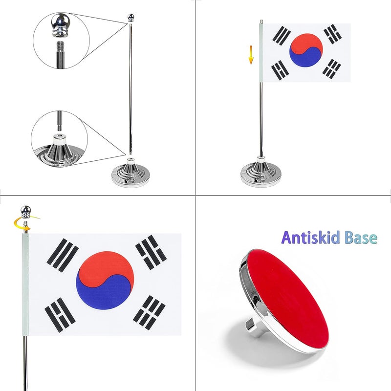 WXTWK 2 Pack Korea Flag Korean Desk Flag Small Mini Korean Table Flags With Stand Base,Home Office Festival Events Celebration Decorations - Image 3